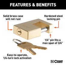 Load image into Gallery viewer, Curt Coupler Lock (1/4in Pin 3/4in Latch Span Padlock Solid Brass)