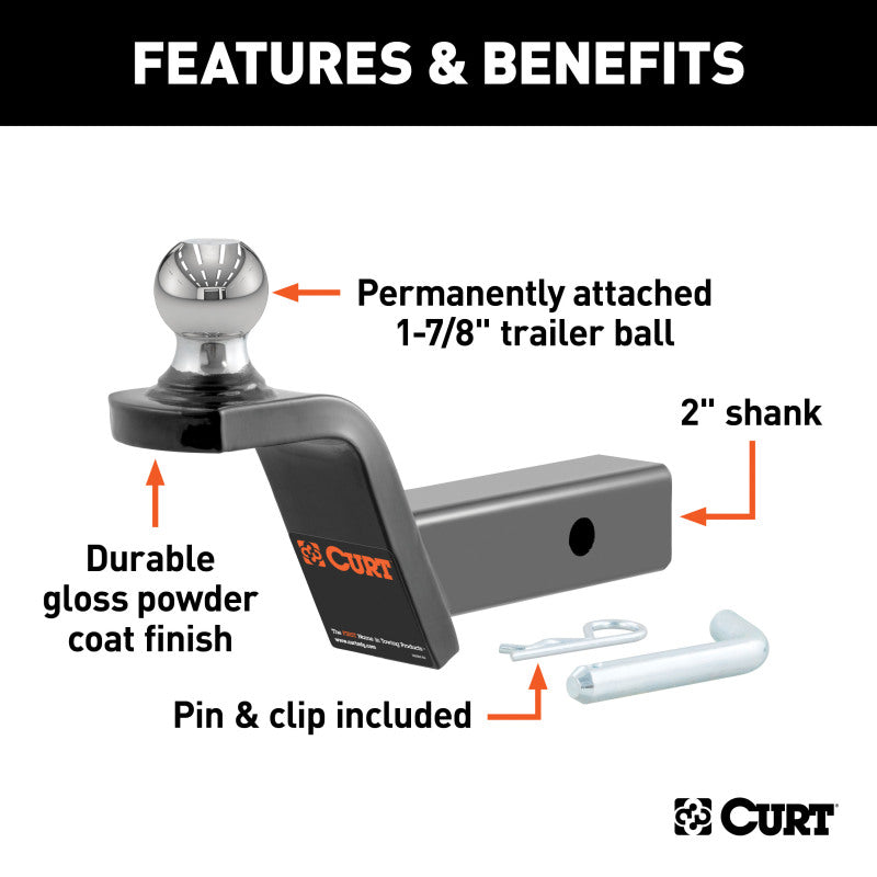 Curt Fusion Ball Mount w/1-7/8in Ball (2in Shank 5000lbs 2in Rise)