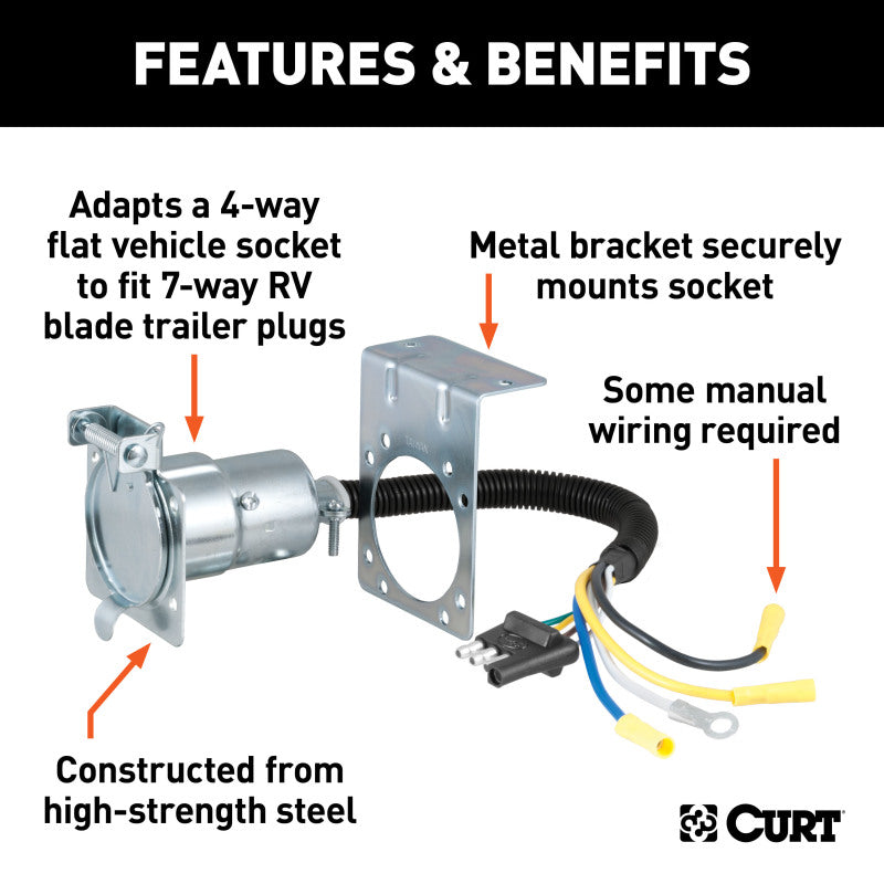 Curt Electrical Adapter w/Bracket (4-Way Flat Vehicle to 7-Way RV Blade Trailer)