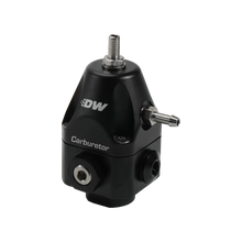 Load image into Gallery viewer, DeatschWerks Compact Carburetor Adjustable Fuel Regulator 6AN x4 Inlets - 6AN Return - Black