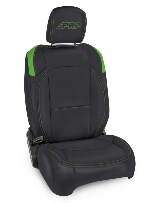 PRP Jeep Wrangler JL Front Seat Covers - 2 door- with Pocket Back (Pair) - Black/Green