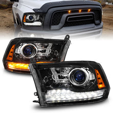 Load image into Gallery viewer, ANZO 09-18 Dodge 1500-3500 LED Plank Style Headlights w/Switchback+Sequential Hyper Black (OE Style)