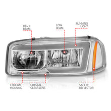 Load image into Gallery viewer, ANZO 99-17 GMC Sierra/Denali Headlights Chrome Amber (w/C Light Bars)