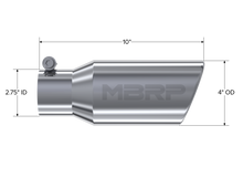 Load image into Gallery viewer, MBRP Universal Tip 4in OD 2.75in Inlet 10in Length Angled Rolled End T304