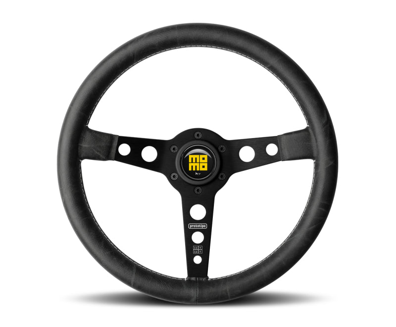 Momo Prototipo Heritage Steering Wheel 350 mm - Black Leather/White Stitch/Black Spokes