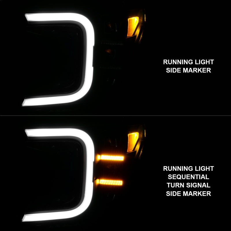 ANZO 18-20 Ford F-150 Full Led Projector Smoke Bar Style Headlights Black Amber