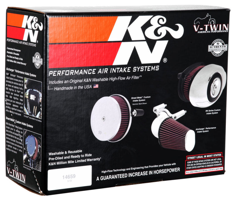 K&N Street Round Metal Intake System - Harley-Davidson - Red Filter 6-8 Size 2.4in In Dia 2.5in H