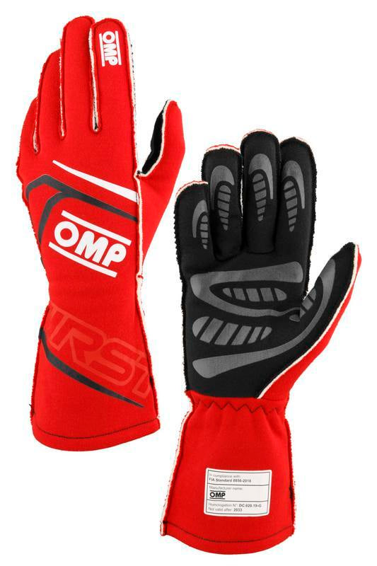 OMP FIRST GLOVES FIA 8856-2018 MY2025 NAVY BLUE / FLUO ORANGE SZ XS
