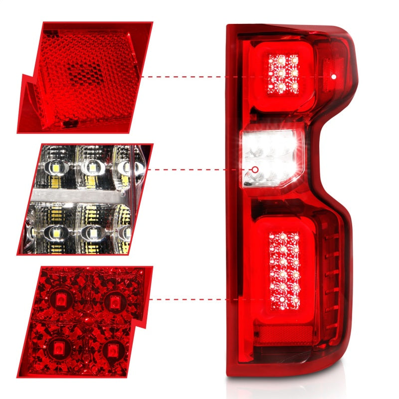 ANZO 19-21 Chevy Silverado Full LED Taillights Chrome Housing Red/Clear Lens G2 (w/C light Bars)
