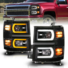 Load image into Gallery viewer, ANZO 14-15 Chevy Silverado 1500 Black Dual Switchback+Sequential LED Tube Sq. Projector Headlights