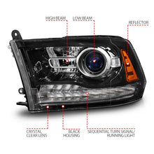 Load image into Gallery viewer, ANZO 09-18 Dodge 1500-3500 LED Plank Style Headlights w/Switchback+Sequential Hyper Black (OE Style)