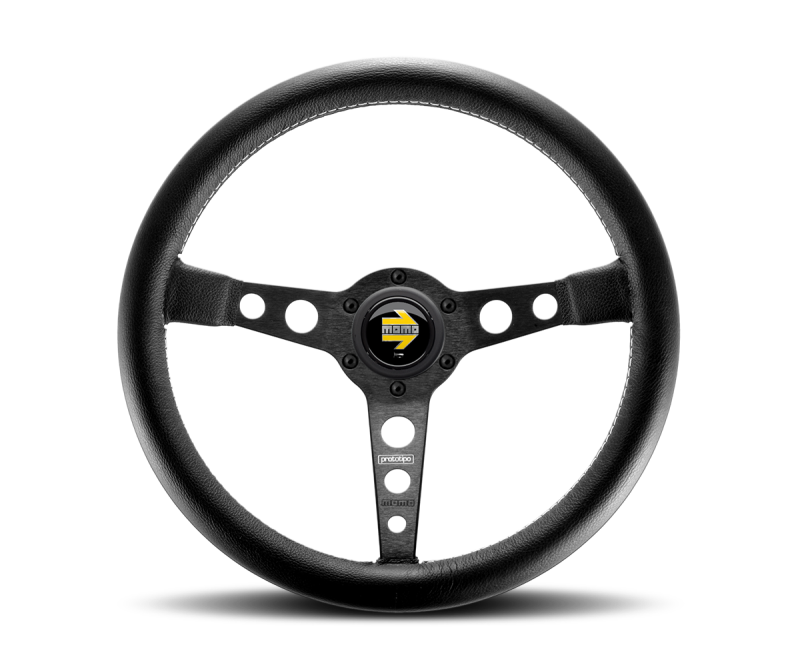 Momo Prototipo Steering Wheel 350 mm - Black Leather/Wht Stitch/Black Spokes