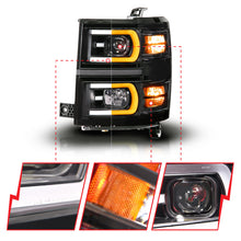 Load image into Gallery viewer, ANZO 14-15 Chevy Silverado 1500 Black Dual Switchback+Sequential LED Tube Sq. Projector Headlights