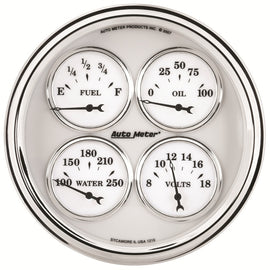 AutoMeter Gauge Quad 5in. 240 Ohm(e) to 33 Ohm(f) Elec Old Tyme White II