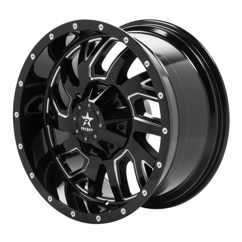 RBP 65R Glock 20x10 8x165.1 BP / 5 BS / -12mm Offset 121.3mm CB Gloss Black w/Machined Grooves Wheel