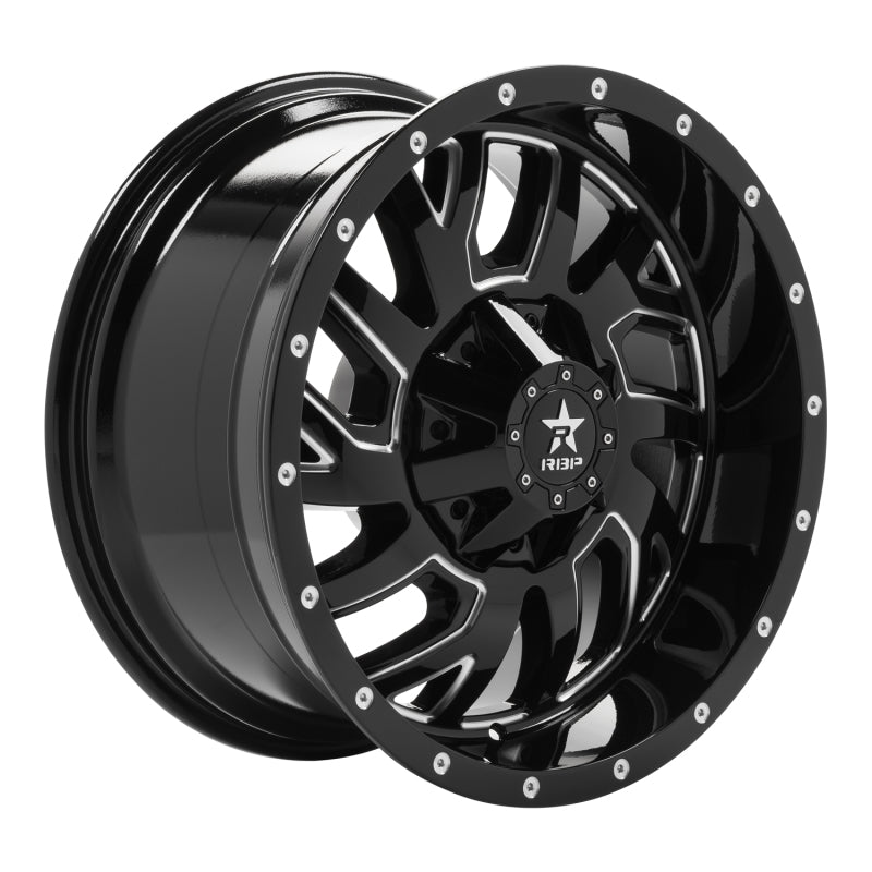 RBP 65R Glock 20x10 6x139.7 BP / 5 BS / -12mm Offset 108mm CB Gloss Black w/Machined Grooves Wheel