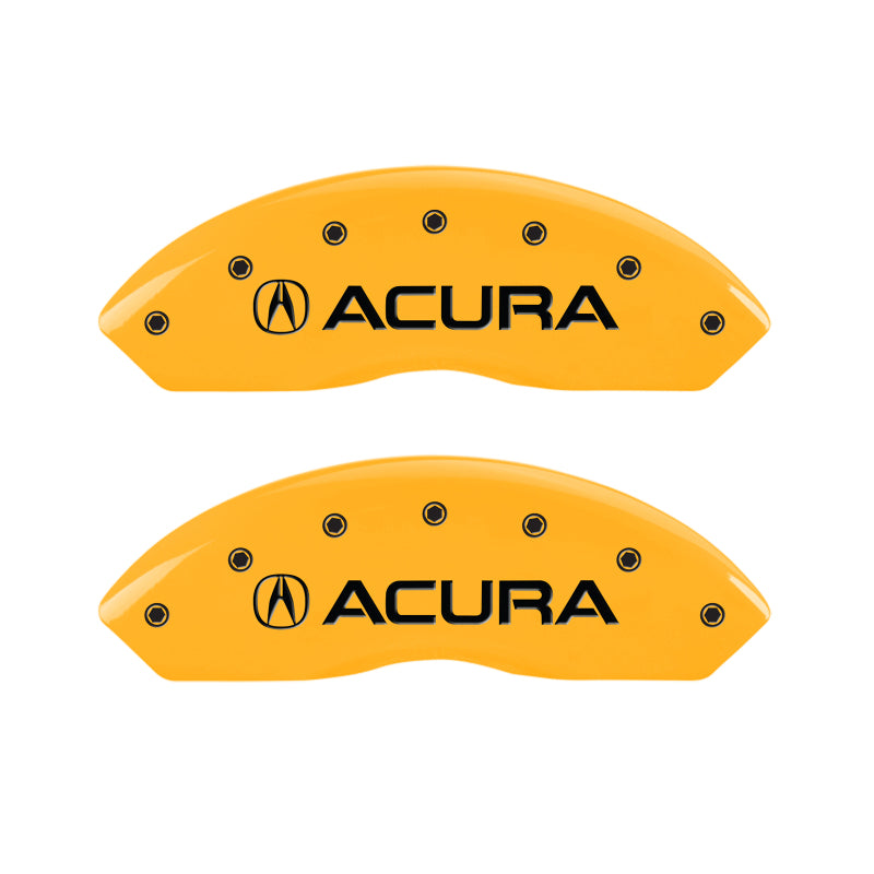 MGP 4 Caliper Covers Engraved Front Acura Engraved Rear RLX Yellow finish black ch