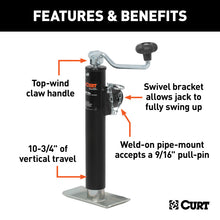 Load image into Gallery viewer, Curt Pipe-Mount Swivel Jack w/Top Handle (2000lbs 10in Travel)