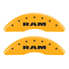 Load image into Gallery viewer, MGP 4 Caliper Covers Engraved Front &amp; Rear Ram Yellow Finish Black Char 2010 Dodge Ram 2500
