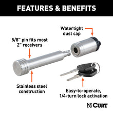 Load image into Gallery viewer, Curt 5/8in Hitch Lock (2in Receiver Barbell Stainless)