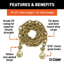 Load image into Gallery viewer, Curt 16ft Transport Binder Safety Chain w/2 Clevis Hooks (18800lbs Yellow Zinc)