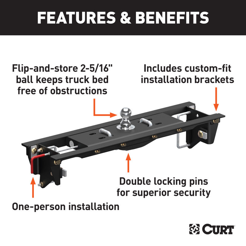 Curt 99-99 Ford F-250 Super Duty Double Lock EZr Gooseneck Hitch Kit w/Installation Brackets