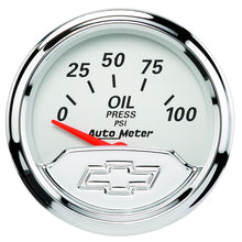 Load image into Gallery viewer, Autometer Chevy Vintage Bowtie 2-1/16in 0-100PSI Electronic Oil Pressure Gauge
