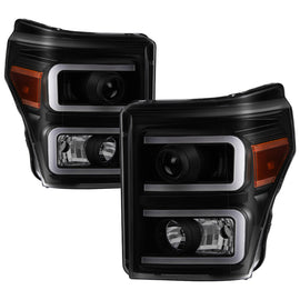 xTune Ford Super Duty 11-16 Projector Headlights Light Bar DRL Black Smoked PRO-JH-FS11-LBBRL-BSM
