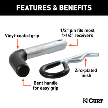 Load image into Gallery viewer, Curt 1/2in Hitch Pin (1-1/4in Receiver Zinc w/Rubber Grip)