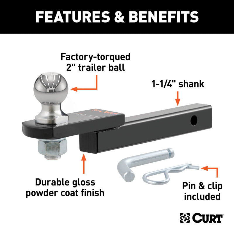 Curt Towing Starter Kit w/2in Ball (1-1/4in Shank 3500lbs 3/4in Rise)