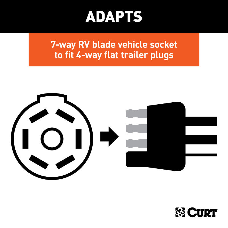 Curt Adapter w/Backup Alarm (7-Way RV Blade Vehicle to 4-Way Flat Trailer)