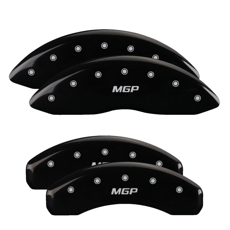 MGP 4 Caliper Covers Engraved F & R Cursive/Cadillac Black Finish Silver Char 2016 Cadillac CT6