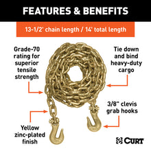 Load image into Gallery viewer, Curt 14ft Transport Binder Safety Chain w/2 Clevis Hooks (26400lbs Yellow Zinc)