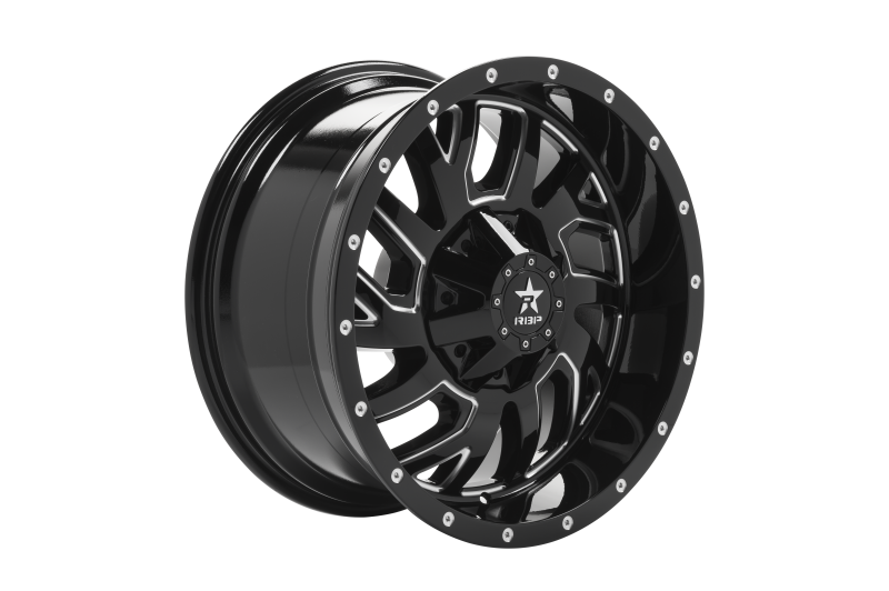 RBP 65R Glock 20x10 6x139.7 BP / 5 BS / -12mm Offset 108mm CB Gloss Black w/Machined Grooves Wheel