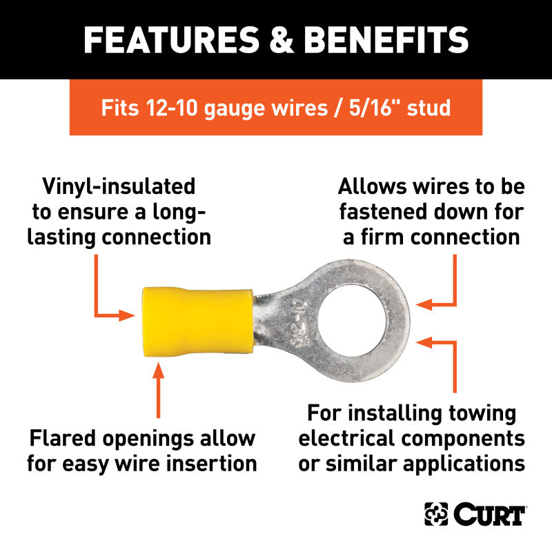 Curt Ring Terminals (12-10 Wire Gauge 5/16in Stud Size 100-Pack)