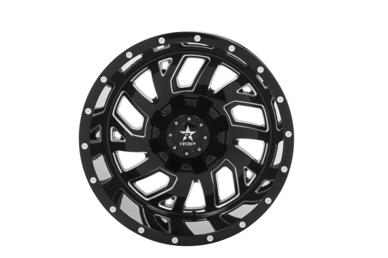 RBP 65R Glock 20x12 8x165.1/170 BP / 4.75 BS -44mm Offset 129mm CB Gloss Blk Machined Grooves Wheel