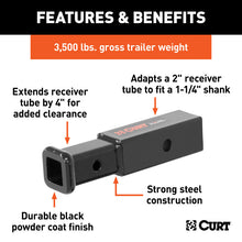 Load image into Gallery viewer, Curt Receiver Tube Adapter (2in to 1-1/4in Shank 3500lbs GTW 4in Length)