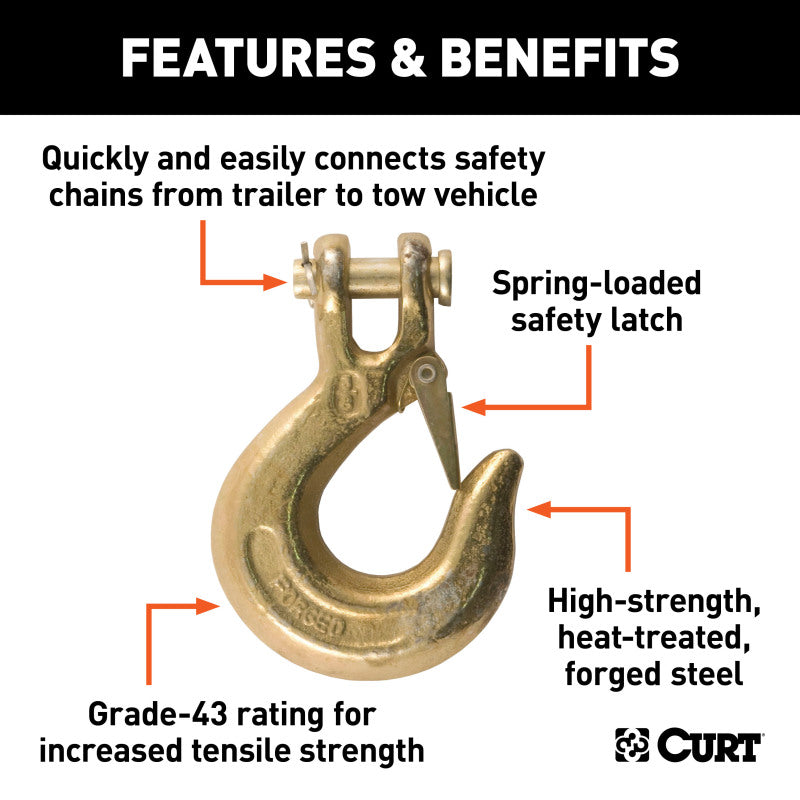 Curt 3/8in Safety Latch Clevis Hook (18000lbs)