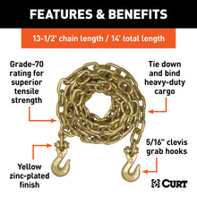 Load image into Gallery viewer, Curt 14ft Transport Binder Safety Chain w/2 Clevis Hooks (18800lbs Yellow Zinc)
