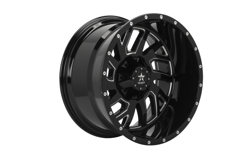 RBP 65R Glock 22x12 8x180 BP / 4.75 BS / -44mm Offset 124.1mm CB Gloss Black Machined Grooves Wheel