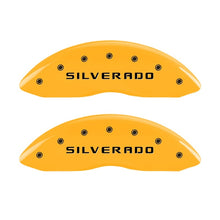 Load image into Gallery viewer, MGP Front set 2 Caliper Covers Engraved Front Silverado Yellow finish black ch