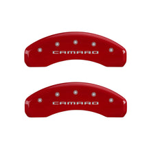 Load image into Gallery viewer, MGP 4 Caliper Covers Engraved Front &amp; Rear Gen 5/Camaro Red finish silver ch