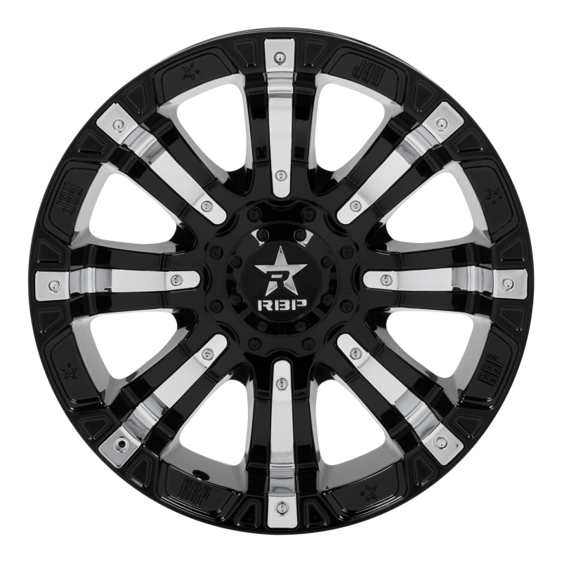 RBP 94R 18x10 5x139.7 BP / 6 BS 10mm Offset 78mm CB (Hub Centric) Black w/Chrome Inserts Wheel