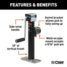 Load image into Gallery viewer, Curt Pipe-Mount Swivel Jack w/Side Handle (5000lbs 10in Travel)