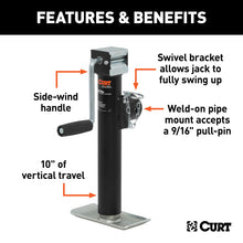 Load image into Gallery viewer, Curt Pipe-Mount Swivel Jack w/Side Handle (2000lbs 10in Travel)