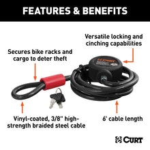 Load image into Gallery viewer, Curt Multi-Use Cable Lock (6ft x 3/8in Cable Vinyl-Coated Braided Steel)