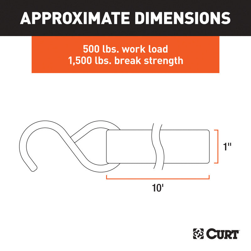 Curt 10ft Red Cargo Straps w/S-Hooks (500lbs 2-Pack)