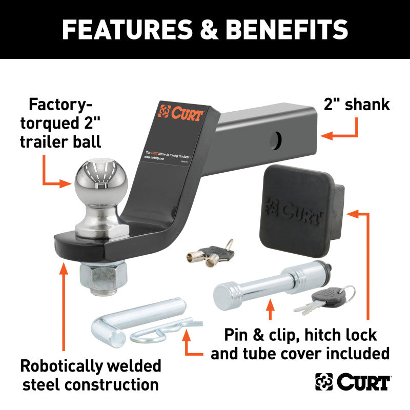 Curt Towing Starter Kit w/2in Ball (2in Shank 7500lbs 4in Drop)