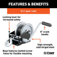 Load image into Gallery viewer, Curt Hand Winch w/20ft Strap (1900lbs 8in Handle)