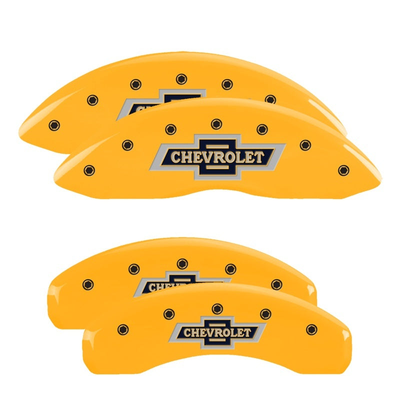 MGP 4 Caliper Covers Engraved F & R 100th Anniv Yellow Finish Black Char 2019 Chevy Silverado 1500